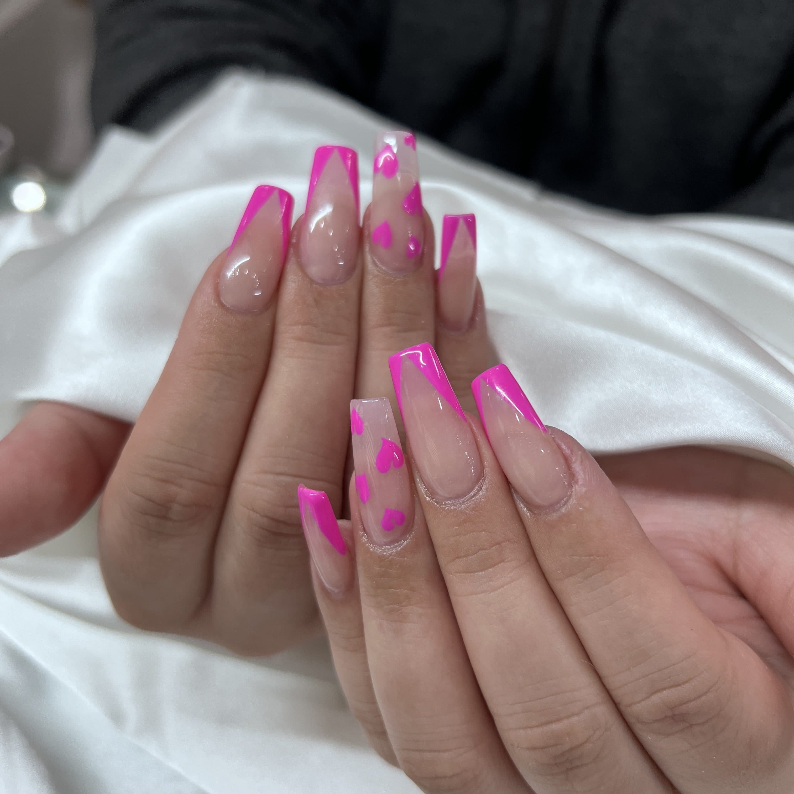 Pink heart French nail art from JOVIAL BEAUTY