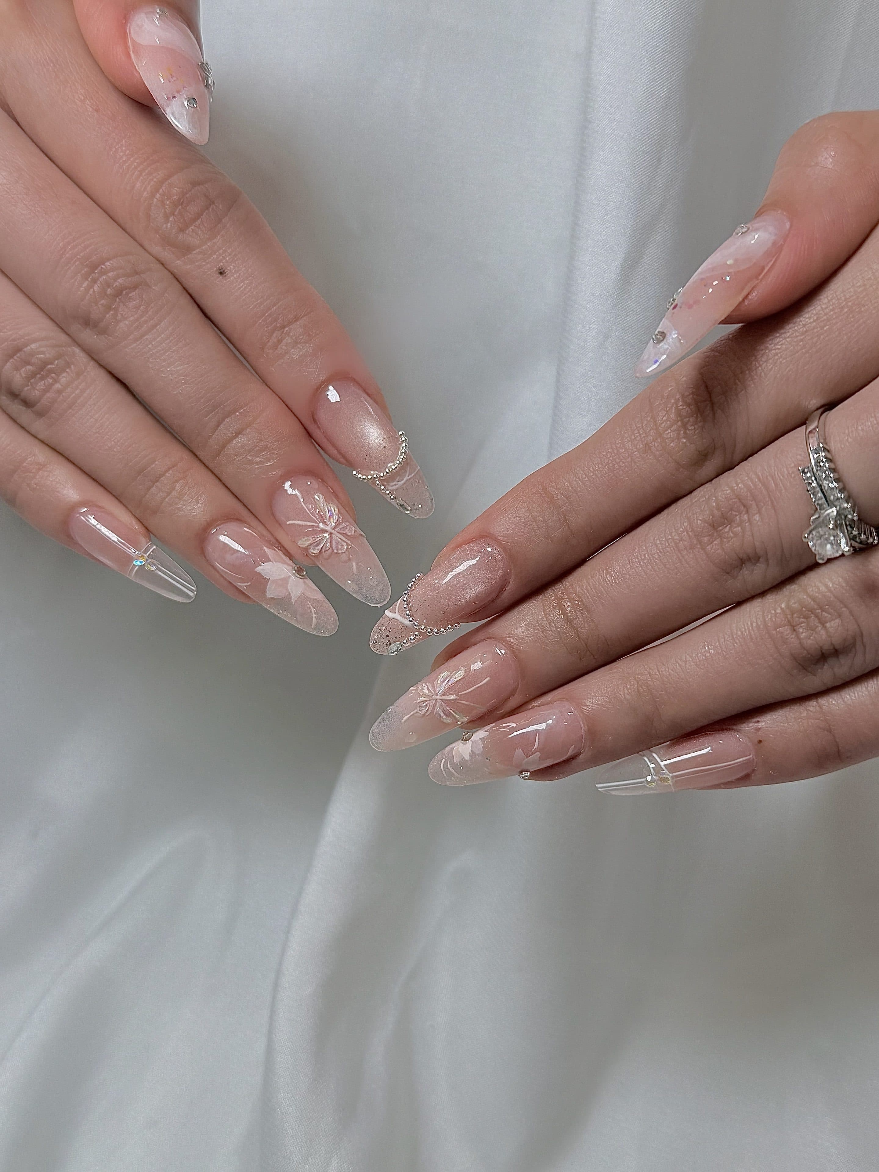Floral crystal nail art from JOVIAL BEAUTY