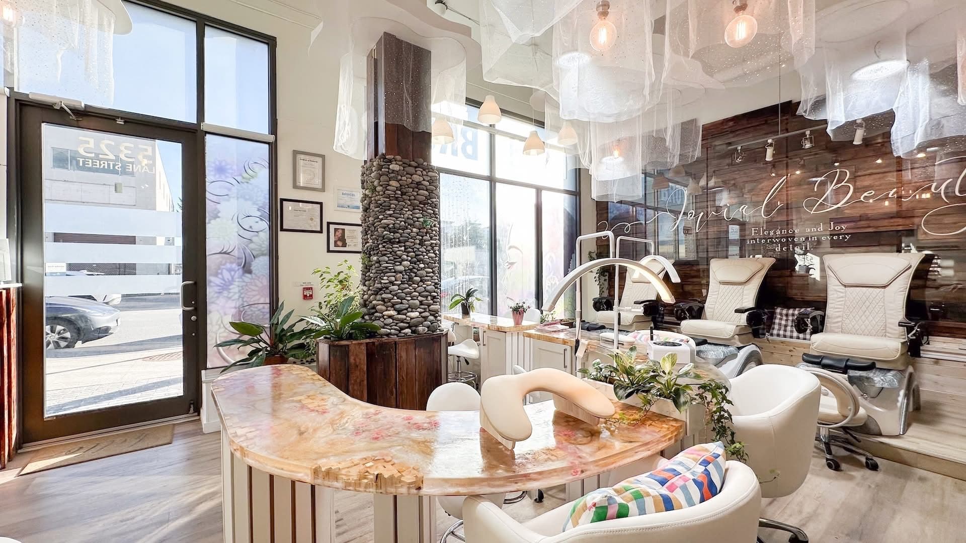 Bright JOVIAL BEAUTY salon interior in Burnaby